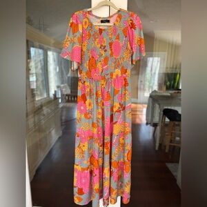 Floral Maxi Dress in Pink and Orange
